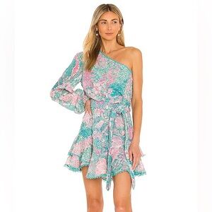 Hemant & Nandita Kefi One Shoulder Mini Dress in Cyan